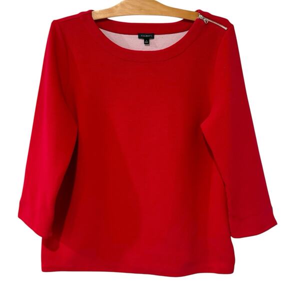 Talbots | Top Red Pullover Textured Ribbed 3/4 Sleeves- Size Large - Picture 1 of 8
